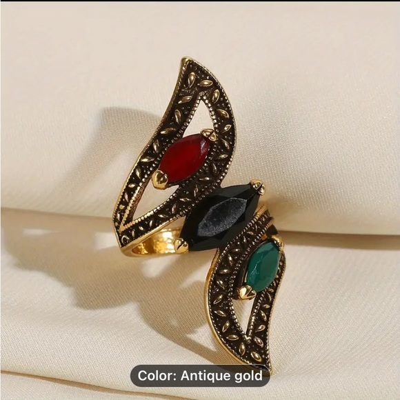 Vintage Style Inlaid Shiny Faux Gems Wrap Ring Boho Style Zinc Alloy Finger Ring - Picture 2 of 3